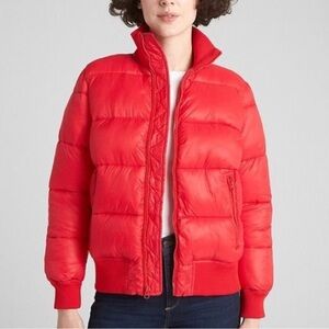 GAP Red Puffer Jacket with High Collar and Ribbed Cuffs